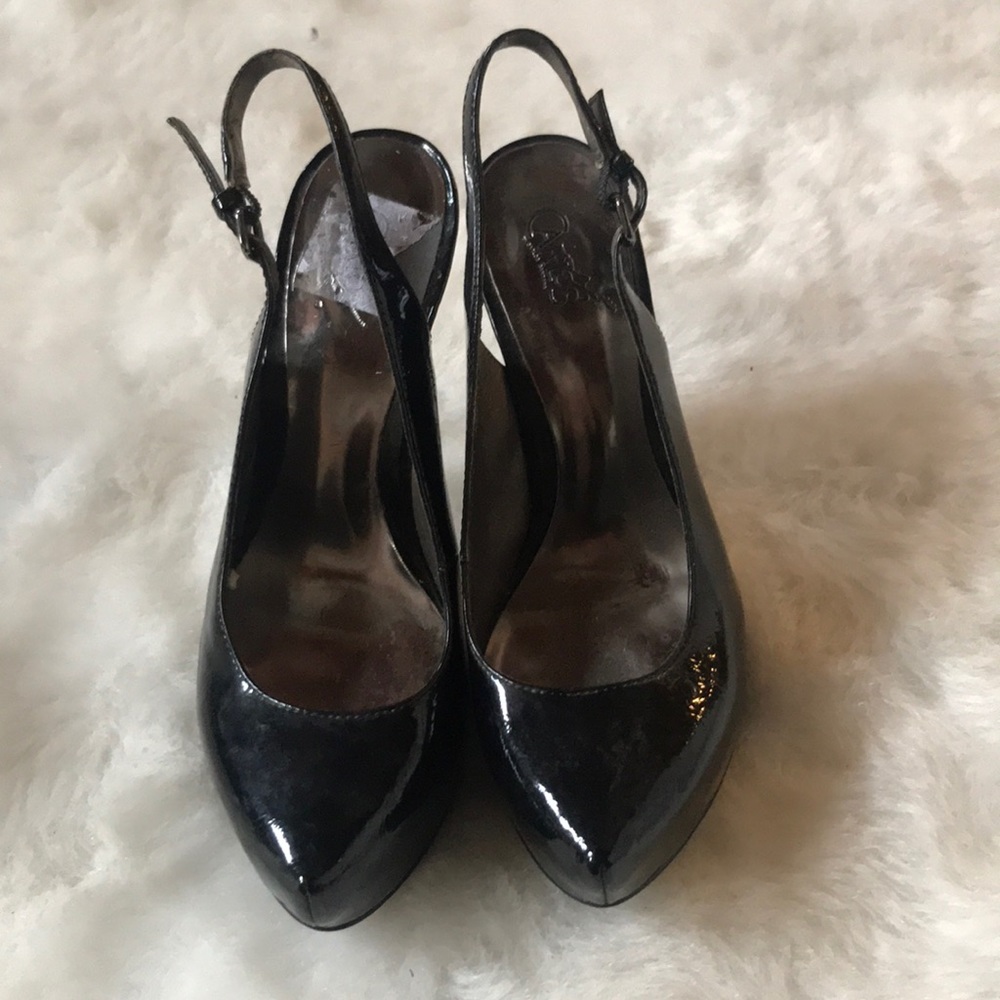 Black patten leather heels